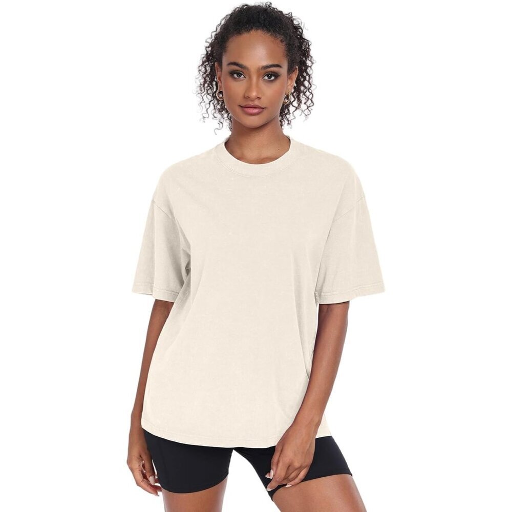 Women’s Vintage Cotton Oversized T-Shirt Short Sleeve Baggy Streetwear Casual - Picture 2 of 8